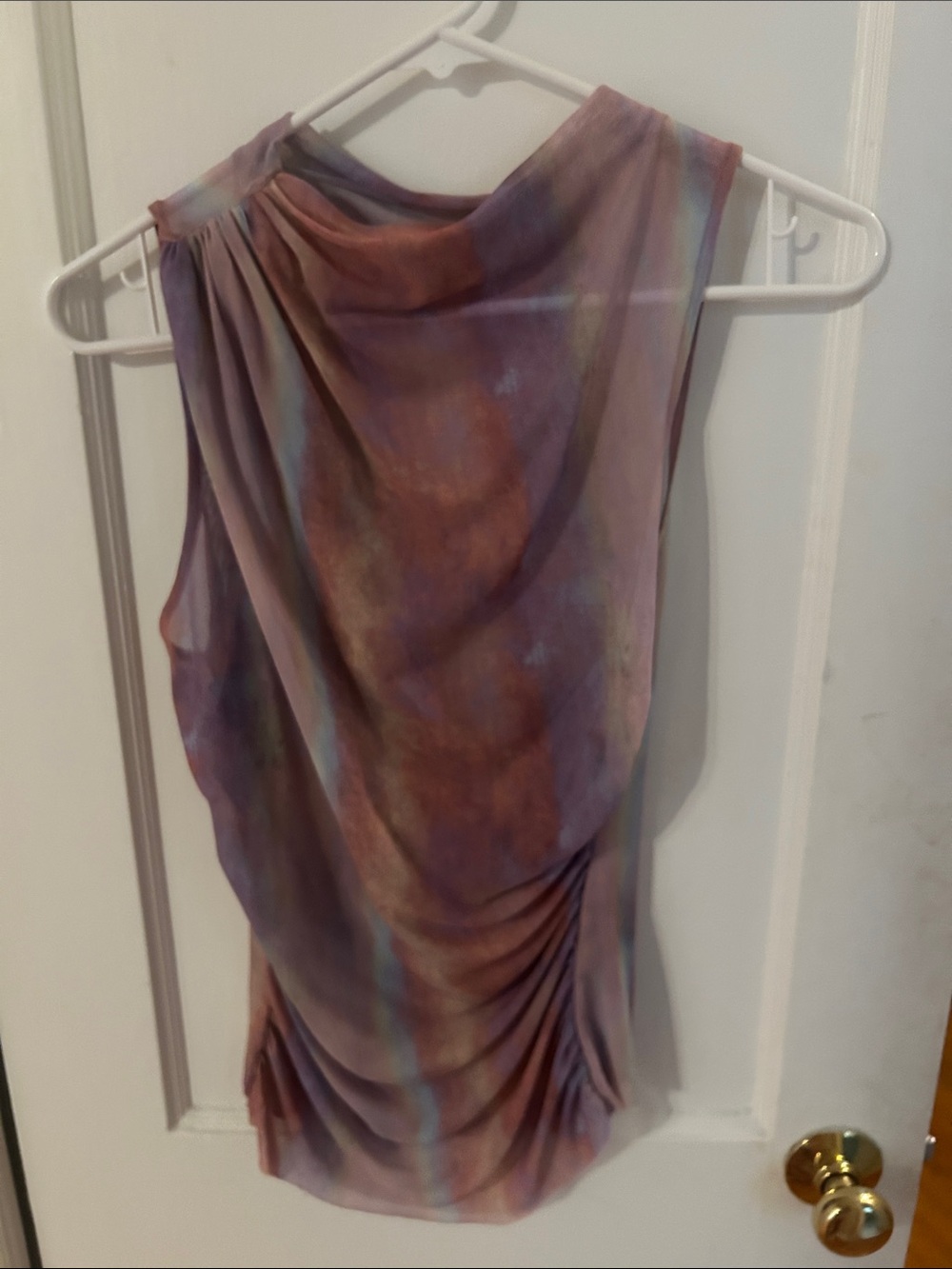 Zara Draped Sleeveless Top in Mauve, Rust & Light Blue